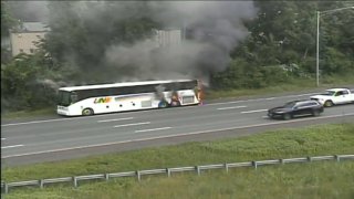 A bus on fire