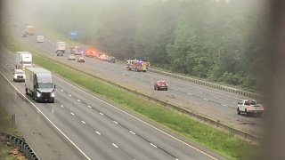 Scene of a crash on Interstate 84 in Tolland June 2