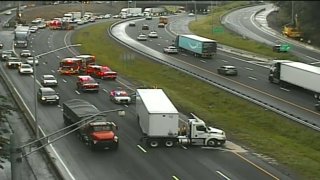 Jackknifed truck on Interstate 84 in West Hartford