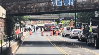 Emergency crews on Park Street in Harford responding for a gas leak.