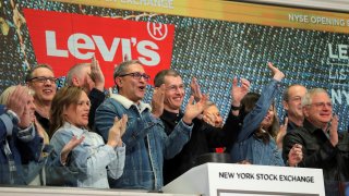 Levi Strauss & Co. CEO Chip Bergh rings the opening bell on New York Stock Exchange (NYSE) during the company’s IPO in New York, U.S., March 21, 2019.