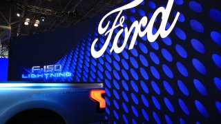 Ford F-150 Lightning at the 2022 New York Auto Show.