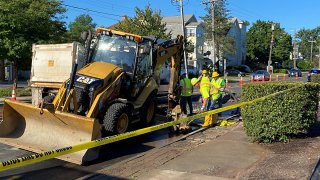 Construction equipment on Boulevard in West Hartford