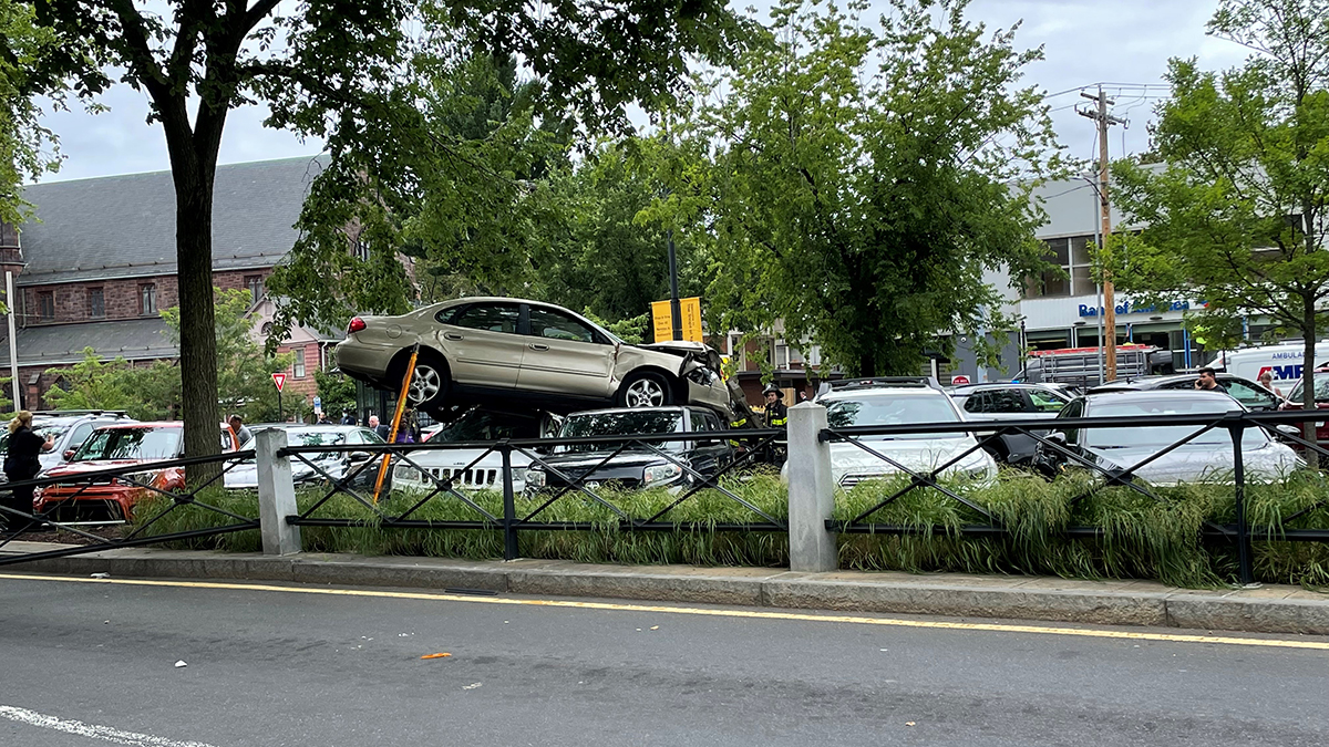 Car on Top of Vehicles After Crash in New Haven NBC Connecticut