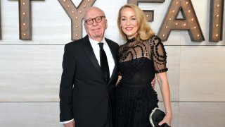 File - Rupert Murdoch and Jerry Hall at Wallis Annenberg Center for the Performing Arts on Feb. 24, 2019, in Beverly Hills, California.