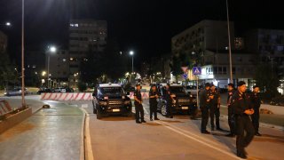 Gendarmeries and security forces block the road as security measures taken around the city