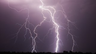Lightning strikes western Iowa during a severe thunderstorm.