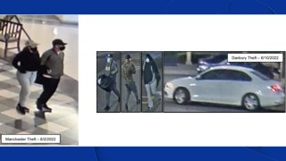 Surveillance photos from thefts of jewelry from shops in Manchester and Danbury