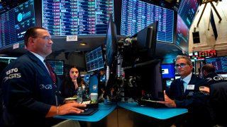 Traders work before the closing bell at the New York Stock Exchange on Aug. 14, 2019 in New York City.