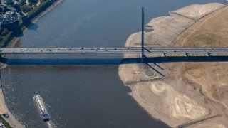 This image, from August 2022, shows a stretch of the Rhine in Germany, which plays a key role in the transportation of goods such as coal.