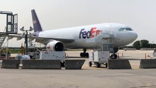 A FedEx cargo plane at Philadelphia International Airport, Sept. 16, 2022.