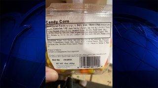 A label from a recalled candy corn package made by Arcade Snacks of Auburn, Massachusetts.