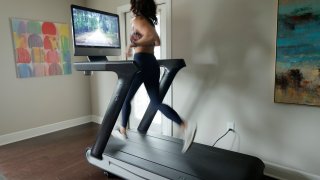 Liza Lecher works out on her Peloton Tread+ treadmill on May 24, 2021 in Williamstown, New Jersey.