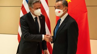 U.S. Secretary of State Antony Blinken (L) met with Chinese Foreign Minister Wang Yi on the sidelines of the 77th session of the United Nations General Assembly at UN headquarters in New York City on September 23, 2022.