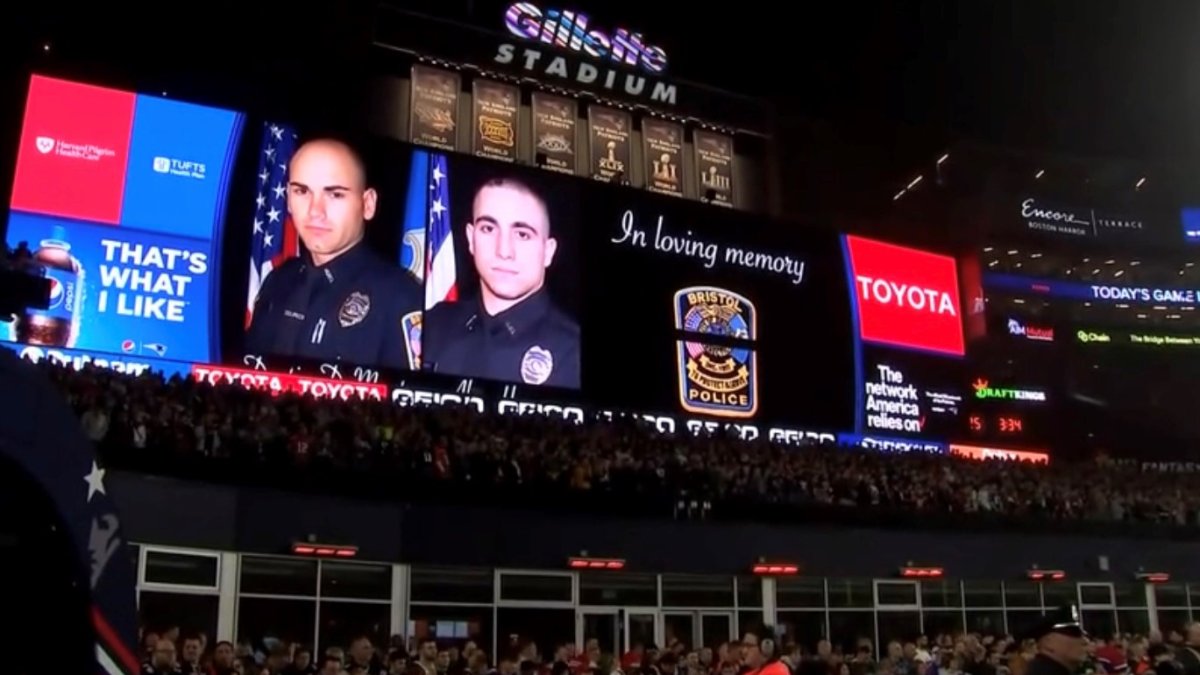 NE Patriots honor Bristol police officers with moment of silence