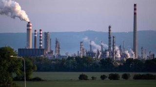 Picture taken on May 3, 2022 shows a general view of Slovakia’s largest mineral oil refinery Slovnaft in Bratislava, Slovakia. (Photo by JOE KLAMAR / AFP)