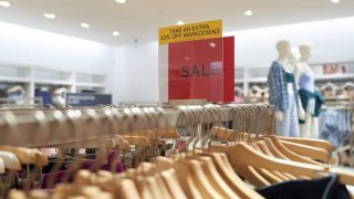A clearance sale sign is seen at the Gap retail store on September 20, 2022 in Los Angeles, California.