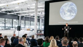 Astra CEO Chris Kemp speaks inside the company’s headquarters during the company’s “Spacetech Day” on May 12, 2022.