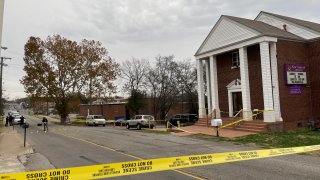 A crime scene is taped off at New Season Church in Nashville, Tenn., on Saturday, Nov. 26, 2022.