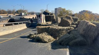 Bales of hay on Interstate 91 in Hartford on November 4 2022