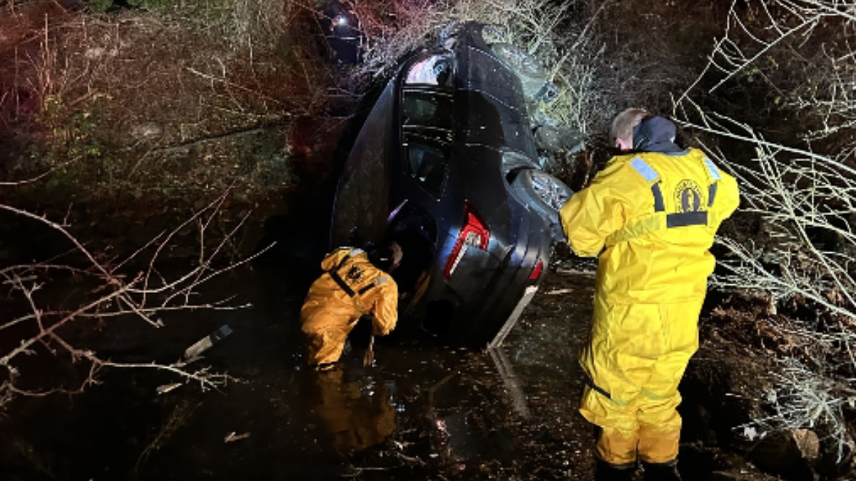 Crews Rescue Person After Car Crashes, Goes Into Creek in Westport