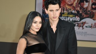 FILE - Vanessa Hudgens and Austin Butler attend the Los Angeles premiere of "Once Upon A Time In Hollywood"