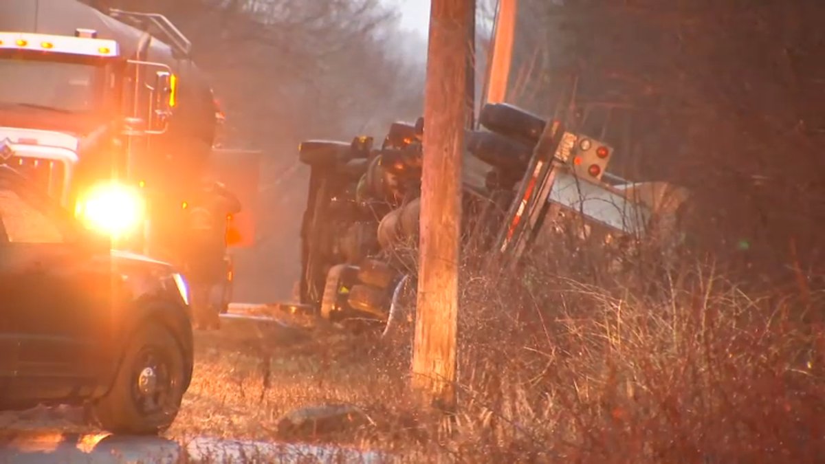 DEEP Works to Clean Up Milk Spill After Tanker Rollover Crash in Woodstock NBC Connecticut