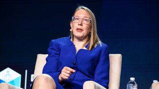 Hester Peirce, commissioner of the US Securities and Exchange Commission (SEC), speaks during the DC Blockchain Summit in Washington, D.C., on Tuesday, May 24, 2022.