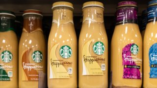 Starbucks Frappuccino coffee drinks, including vanilla flavored, seen in a Target superstore in Los Angeles, Feb. 1, 2020.