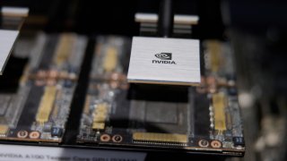 Nvidia’s A100 GPU, used to train ChatGPT and other generative AI, is shown at the demo center of Nvidia’s headquarters in Santa Clara, CA, on February 9, 2023.