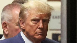 Former U.S. President Donald Trump arrives at Manhattan Criminal Courthouse, after his indictment by a Manhattan grand jury following a probe into hush money paid to porn star Stormy Daniels, in New York City, U.S., April 4, 2023.