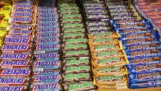 Chocolate bars on display.