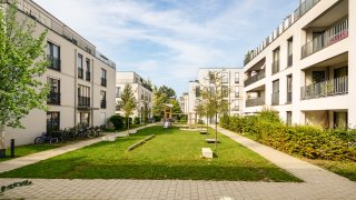 FILE IMAGE of a courtyard outside some apartment buildings in Germany.