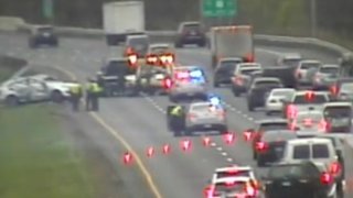 Police at rollover crash on Interstate 91 in Wethersfield