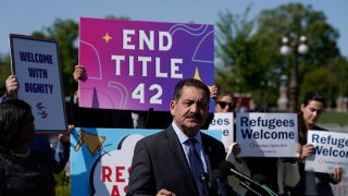 U.S. Representative Jesus Garcia (D-IL) speaks in opposition to Title 42 during a news conference outside the U.S. Capitol in Washington, U.S., April 28, 2022.