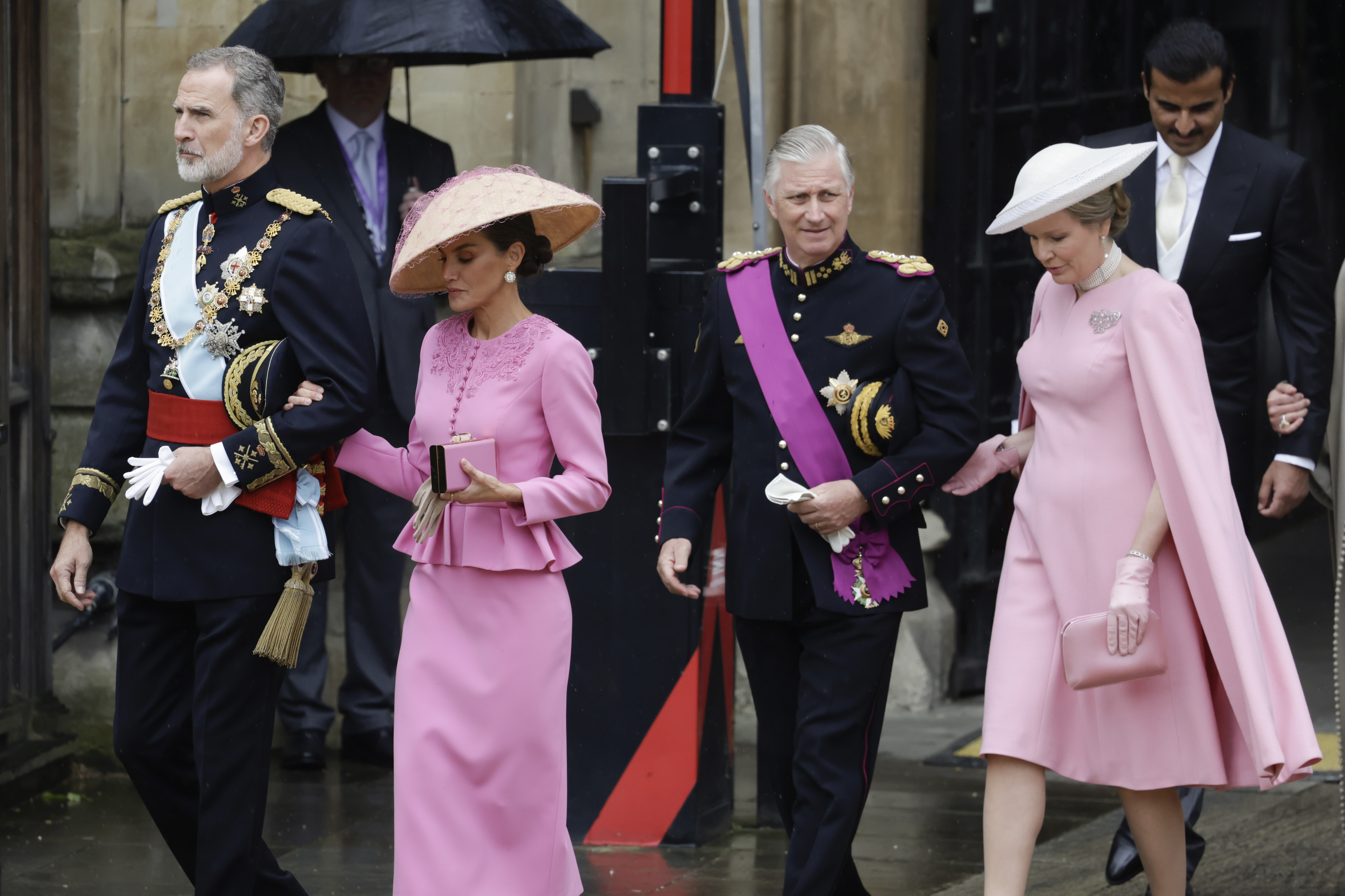 From left: King Felipe VI of Spain, Queen Letizia of Spain, King Philippe of Belgium and Queen Mathilde of Belgium attend the Coronation of King Charles III and Queen Camilla on May 6, 2023 in London, England.