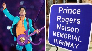 FILE - Prince, left, was honored in the state of Minnesota with a dedicated stretch of highway.
