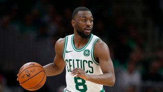 Boston Celtics’ Kemba Walker plays against the Charlotte Hornets during the first half of a preseason NBA basketball game in Boston, Sunday, Oct. 6, 2019. (AP Photo/Michael Dwyer)