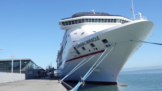 The Carnival Miracle cruise ship operated by Carnival Cruise Line is docked at Pier 27 in San Francisco, Sept. 30, 2022.