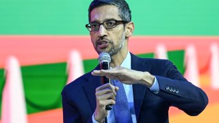 Sundar Pichai, CEO of Alphabet, speaks during an event in New Delhi, December 19, 2022.