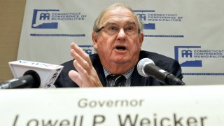Former Connecticut Gov. Lowell P. Weicker Jr. speaks at an annual meeting of the Connecticut Conference of Municipalities in Cromwell, Conn., June 17, 2010.