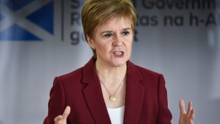 The Scottish First Minister Nicola Sturgeon gives a coronavirus briefing at St Andrews House on March 29, 2020 in Edinburgh, Scotland. The Coronavirus (COVID-19) pandemic has spread to many countries across the world, claiming over 30,000 lives and infecting hundreds of thousands more. (Photo by Jeff J Mitchell – WPA Pool/Getty Images)