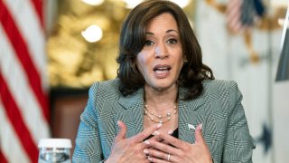 File - Vice President Kamala Harris speaks during a meeting with civil rights leaders and consumer protection experts to discuss the societal impact of Artificial intelligence, at the Eisenhower Executive Office Building on the White House complex, in Washington, Wednesday, July 12, 2023.