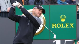 HOYLAKE, ENGLAND – JULY 21: Brian Harman of the United States tees off on hole ten on Day Two of The 151st Open at Royal Liverpool Golf Club on July 21, 2023 in Hoylake, England. (Photo by MB Media/Getty Images)