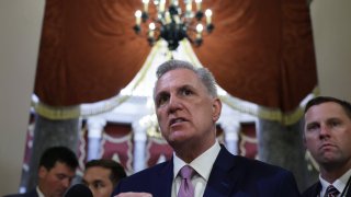 U.S. Speaker of the House Kevin McCarthy (R-CA) speaks to reporters before the passage of the National Defense Authorization Act (NDAA) at the U.S. Capitol on July 14, 2023 in Washington, DC.