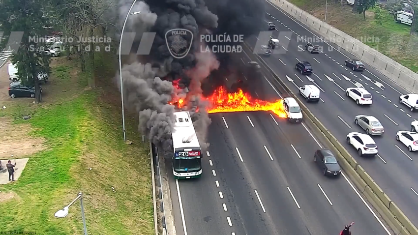 Bus on fire on highway