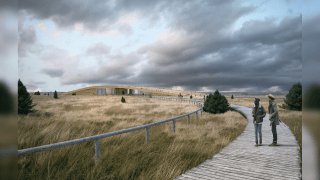 Renderings of the Theodore Roosevelt Presidential Library in the western North Dakota Badlands