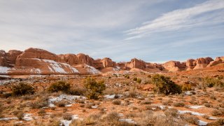 MOAB, UTAH – JANUARY 13: A general view of the atmosphere at Arches National Park on January 13, 2021 in Moab, Utah. (Photo by Josh Brasted/Getty Images)