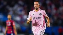 FRISCO, TEXAS - AUGUST 06: Sergio Busquets #5 of Inter Miami runs during the first half of the Leagues Cup 2023 Round of 16 match between Inter Miami and FC Dallas at Toyota Stadium on August 06, 2023 in Frisco, Texas. (Photo by Alex Bierens de Haan/Getty Images)