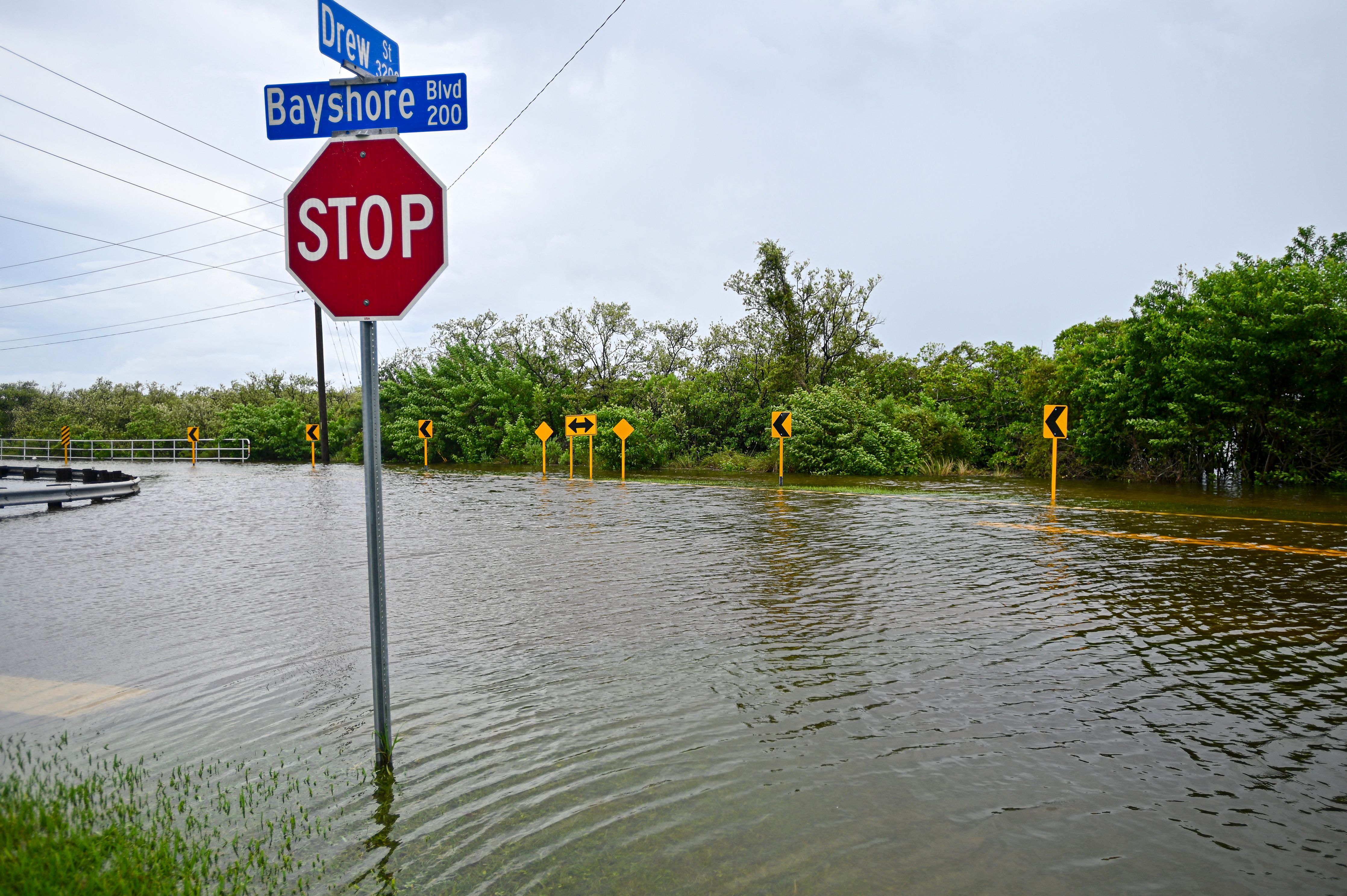 A street in Tampa, Florida, is flooded with storm surges caused by Hurricane Idalia, Aug. 30, 2023.